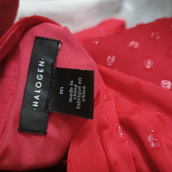 Halogen Red with metallic thread dots, Long Sleeve V-Neck Blouse M - Picture 3 of 4